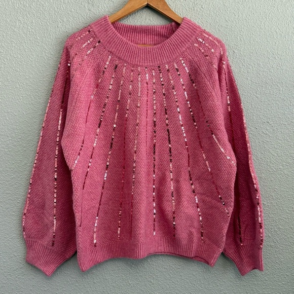 Avara Pink Sequin Knit Sweater Various‎ Sizes NWOT - Picture 3 of 6